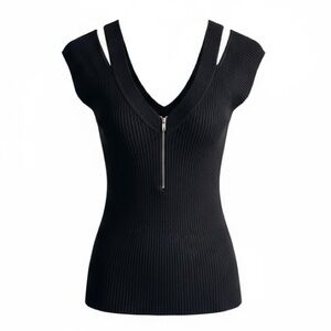 Express Black Front Zip Off the Shoulder Short Sleeve Sweater Size Medium